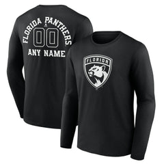Florida Panthers - Personalized Name & Number Monochrome Long Sleeve T-Shirt Black