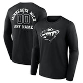 Minnesota Wild - Personalized Name & Number Monochrome Long Sleeve T-Shirt Black