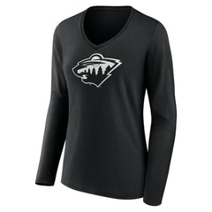 Minnesota Wild - Women's Personalized Name & Number Monochrome Long Sleeve V-Neck T-Shirt Black