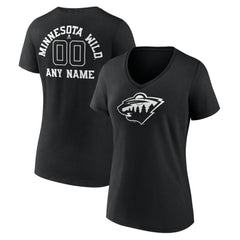Minnesota Wild - Women's Personalized Name & Number Monochrome V-Neck T-Shirt Black