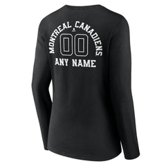 Montreal Canadiens - Women's Personalized Name & Number Monochrome Long Sleeve V-Neck T-Shirt Black