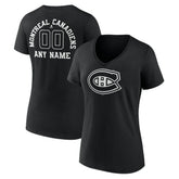 Montreal Canadiens - Women's Personalized Name & Number Monochrome V-Neck T-Shirt Black