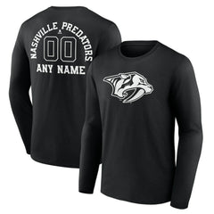Nashville Predators - Personalized Name & Number Monochrome Long Sleeve T-Shirt Black