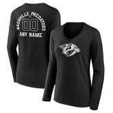 Nashville Predators - Women's Personalized Name & Number Monochrome Long Sleeve V-Neck T-Shirt Black