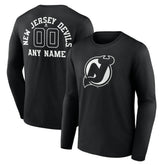 New Jersey Devils - Personalized Name & Number Monochrome Long Sleeve T-Shirt Black