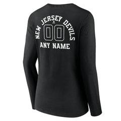 New Jersey Devils - Women's Personalized Name & Number Monochrome Long Sleeve V-Neck T-Shirt Black