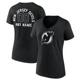 New Jersey Devils - Women's Personalized Name & Number Monochrome V-Neck T-Shirt Black