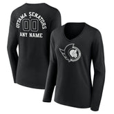 Ottawa Senators - Women's Personalized Name & Number Monochrome Long Sleeve V-Neck T-Shirt Black