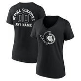 Ottawa Senators - Women's Personalized Name & Number Monochrome V-Neck T-Shirt Black