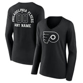 Philadelphia Flyers - Women's Personalized Name & Number Monochrome Long Sleeve V-Neck T-Shirt Black