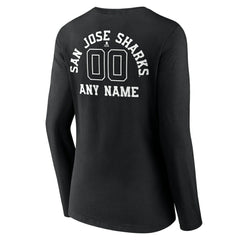 San Jose Sharks - Women's Personalized Name & Number Monochrome Long Sleeve V-Neck T-Shirt Black