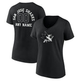 San Jose Sharks - Women's Personalized Name & Number Monochrome V-Neck T-Shirt Black