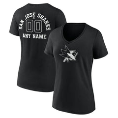 San Jose Sharks - Women's Personalized Name & Number Monochrome V-Neck T-Shirt Black