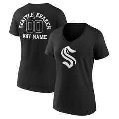 Seattle Kraken Women's Personalized Name & Number Monochrome V-Neck T-Shirt Black