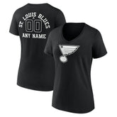 St. Louis Blues - Women's Personalized Name & Number Monochrome V-Neck T-Shirt Black