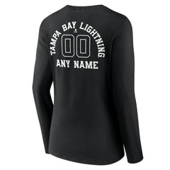 Tampa Bay Lightning - Women's Personalized Name & Number Monochrome Long Sleeve V-Neck T-Shirt Black