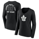 Toronto Maple Leafs - Women's Personalized Name & Number Monochrome Long Sleeve V-Neck T-Shirt Black