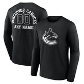 Vancouver Canucks - Personalized Name & Number Monochrome Long Sleeve T-Shirt Black