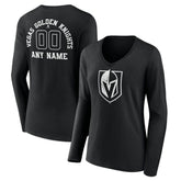 Vegas Golden Knights Women's Personalized Name & Number Monochrome Long Sleeve V-Neck T-Shirt Black