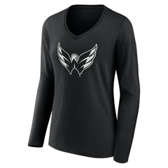 Washington Capitals Women's Personalized Name & Number Monochrome Long Sleeve V-Neck T-Shirt Black