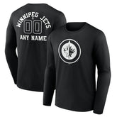 Winnipeg Jets - Personalized Name & Number Monochrome Long Sleeve T-Shirt Black