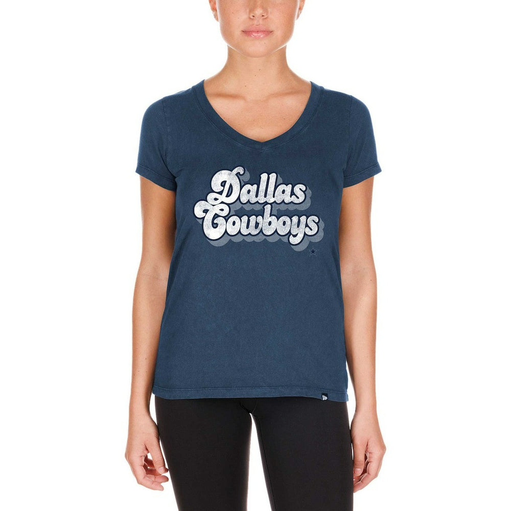 Dallas Cowboys New Era Women's Enzyme Wash Low V-Neck T-Shirt Navy - NFL