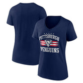 Pittsburgh Penguins Women's Americana Team V-Neck T-Shirt Navy