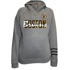 Boston Bruins Fanatics Women's Plus Size Lightweight Fleece Raglan Pullover Hoodie Heather Gray