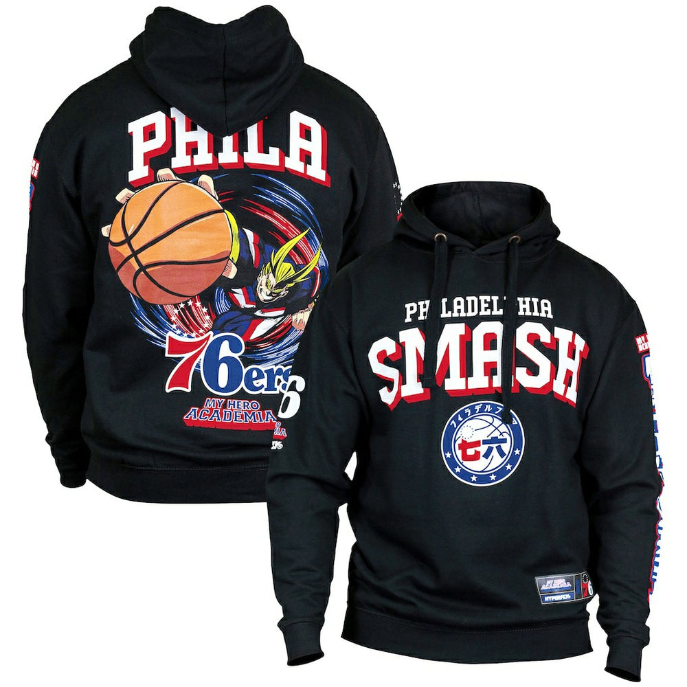 NBA - Philadelphia 76ers Hyperfly Unisex NBA x My Hero Academia All Might Smash Pullover Hoodie - Black