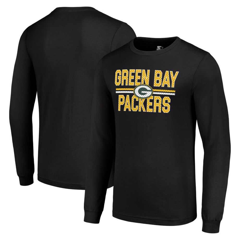 Green Bay Packers Starter Team Mesh Print Graphic Long Sleeve T-Shirt Black - NFL