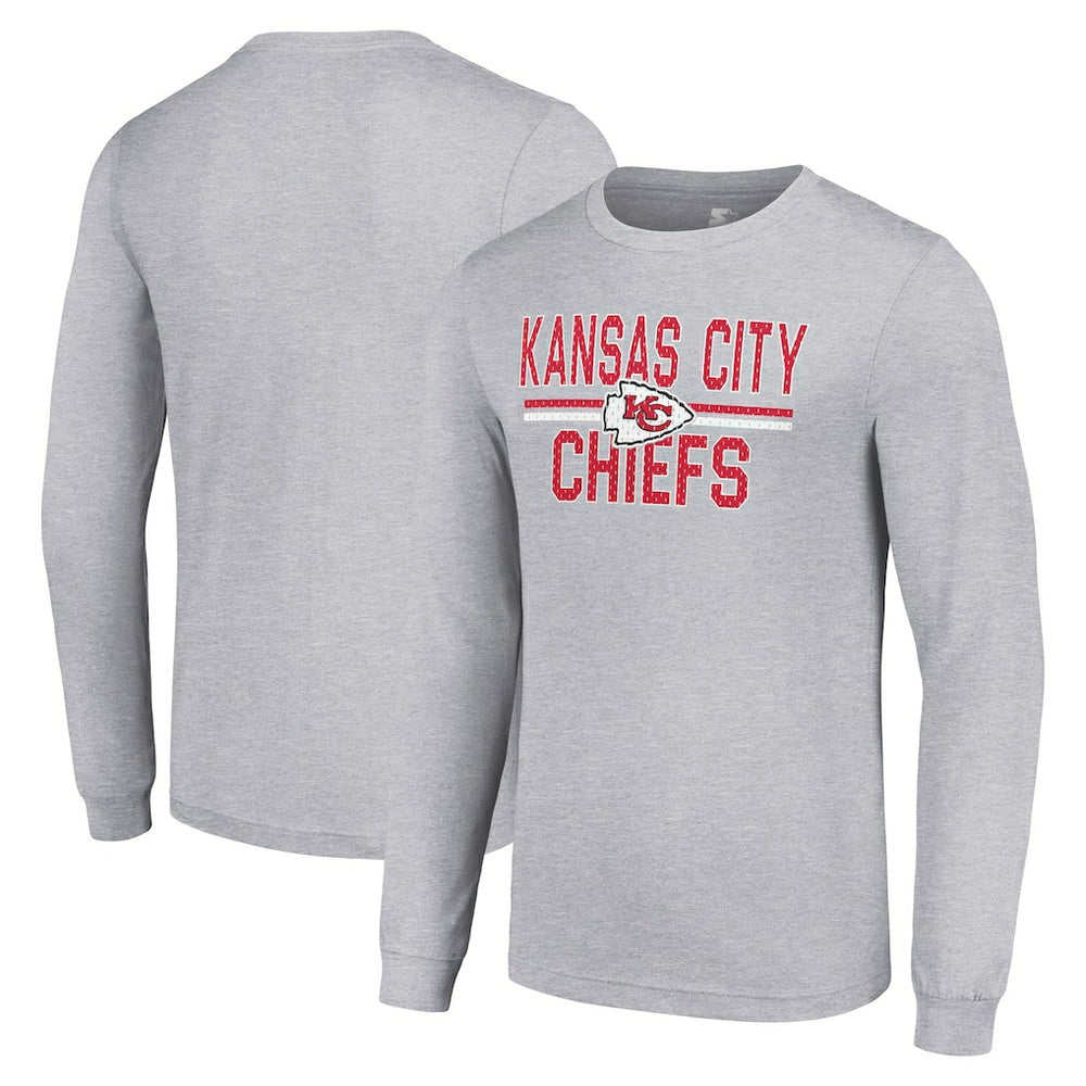 Kansas City Chiefs Starter Team Mesh Print Graphic Long Sleeve T-Shirt Heather Gray - NFL