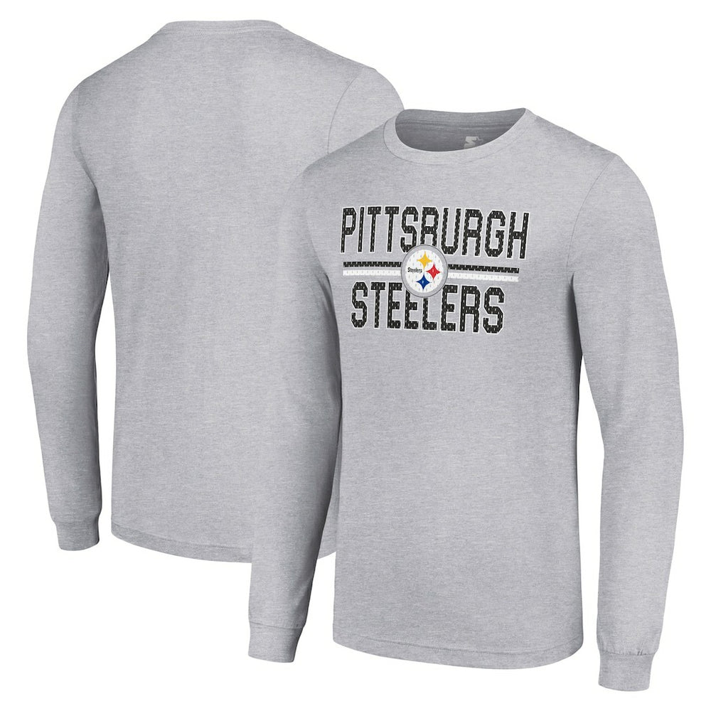 Pittsburgh Steelers Starter Team Mesh Print Graphic Long Sleeve T-Shirt Heather Gray - NFL