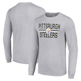 Pittsburgh Steelers Starter Team Mesh Print Graphic Long Sleeve T-Shirt Heather Gray - NFL