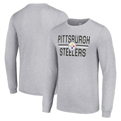 Pittsburgh Steelers Starter Team Mesh Print Graphic Long Sleeve T-Shirt Heather Gray - NFL