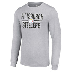 Pittsburgh Steelers Starter Team Mesh Print Graphic Long Sleeve T-Shirt Heather Gray - NFL