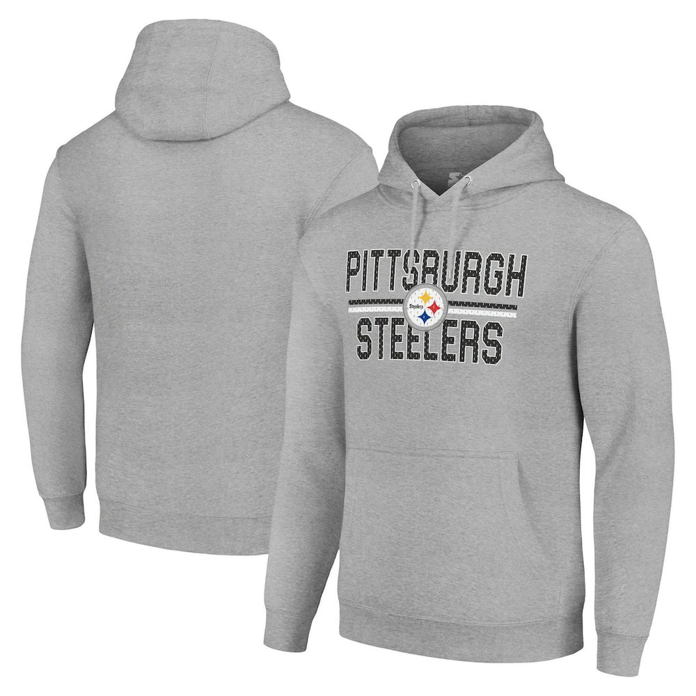 Pittsburgh Steelers Starter Unisex Team Mesh Print Graphic Tri-Blend Pullover Hoodie Heather Gray - NFL