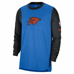 Nike - Oklahoma City Thunder 2024/25 City Edition Authentic Pregame Performance Long Sleeve Shooting T-Shirt - Blue/Black