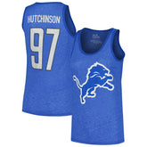 Aidan Hutchinson Detroit Lions Majestic Threads Women's Name & Number Tri-Blend Tank Top Heather Blue - NFL