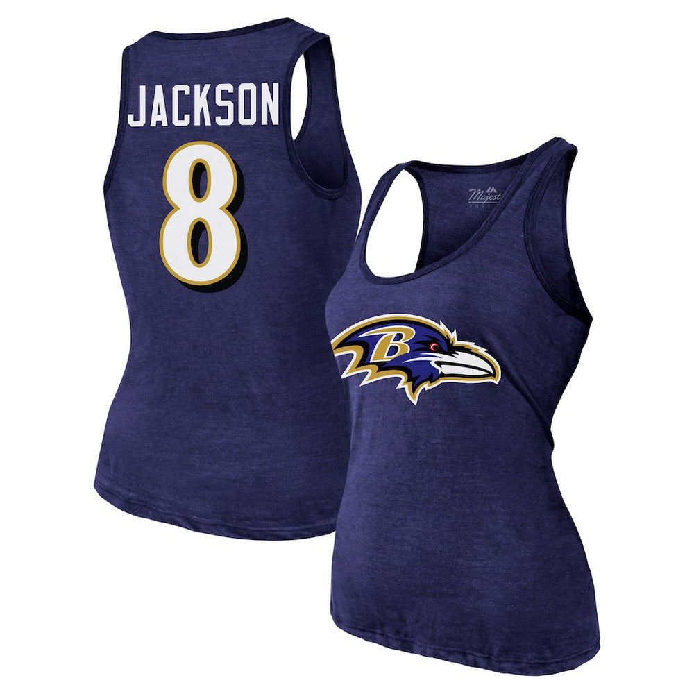 Lamar Jackson Baltimore Ravens Majestic Threads Women's Name & Number Tri-Blend Tank Top Purple - NFL
