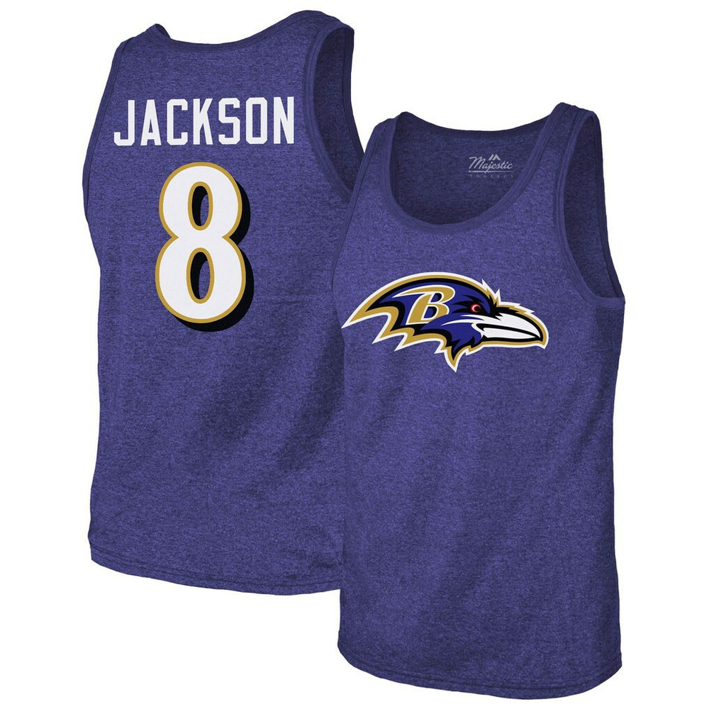 Lamar Jackson Baltimore Ravens Majestic Threads Tri-Blend Player Name & Number Tank Top Purple - NFL