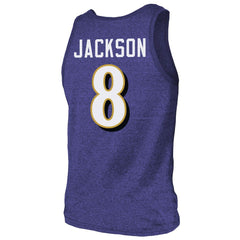Lamar Jackson Baltimore Ravens Majestic Threads Tri-Blend Player Name & Number Tank Top Purple - NFL