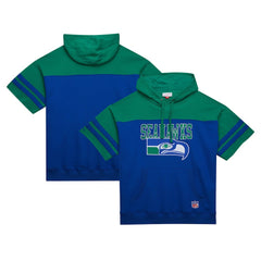 Seattle Seahawks Off Field Vintage Logo Short Sleeve Pullover Hoodie Royal - Mitchell & Ness