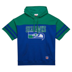 Seattle Seahawks Off Field Vintage Logo Short Sleeve Pullover Hoodie Royal - Mitchell & Ness