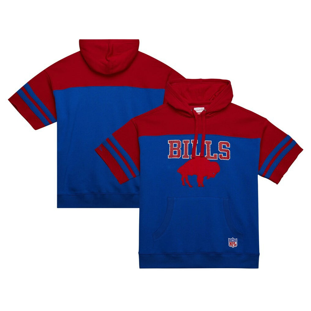 Buffalo Bills Off Field Vintage Logo Short Sleeve Pullover Hoodie Royal - Mitchell & Ness
