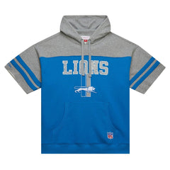 Detroit Lions Off Field Vintage Logo Short Sleeve Pullover Hoodie Blue - Mitchell & Ness