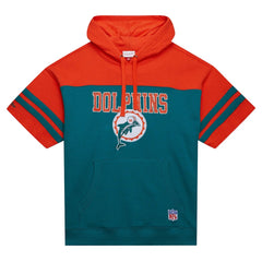 Miami Dolphins Off Field Vintage Logo Short Sleeve Pullover Hoodie Aqua - Mitchell & Ness