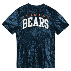 Chicago Bears Girls Youth Wordmark Sequin V-Neck Top Navy - NFL