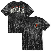 Cincinnati Bengals Girls Youth Wordmark Sequin V-Neck Top Black - NFL