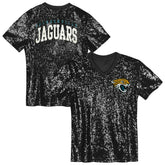 Jacksonville Jaguars Girls Youth Wordmark Sequin V-Neck Top Black - NFL