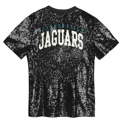 Jacksonville Jaguars Girls Youth Wordmark Sequin V-Neck Top Black - NFL